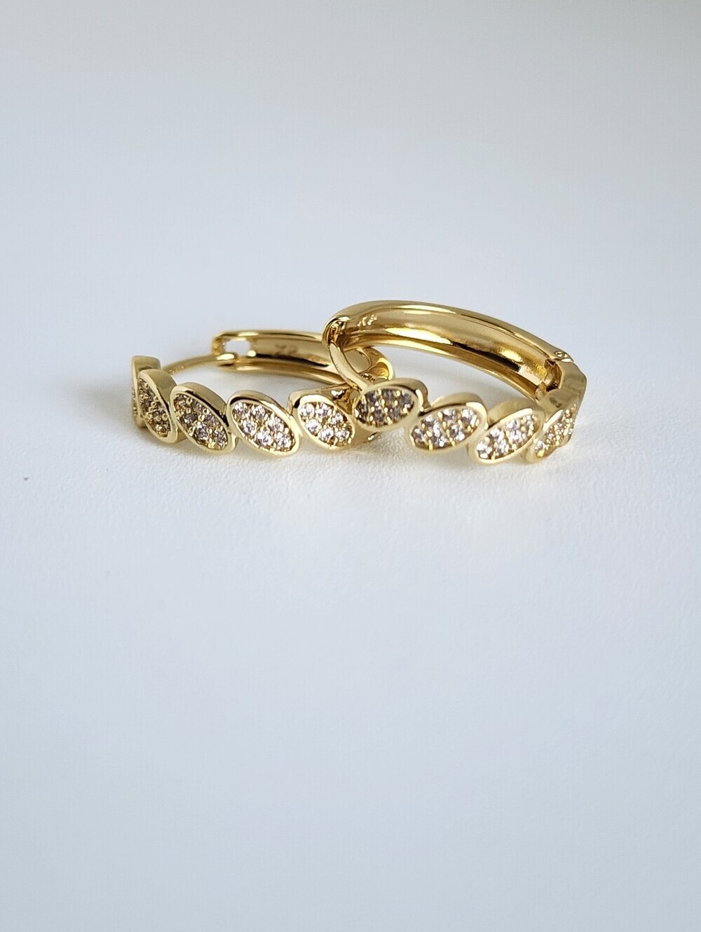 Gold Plated CZ Oval Link Huggie Hoop Earrings Dainty Luxe